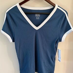 BDG Women's Too Perfect V-Neck Top Blue X-Large
